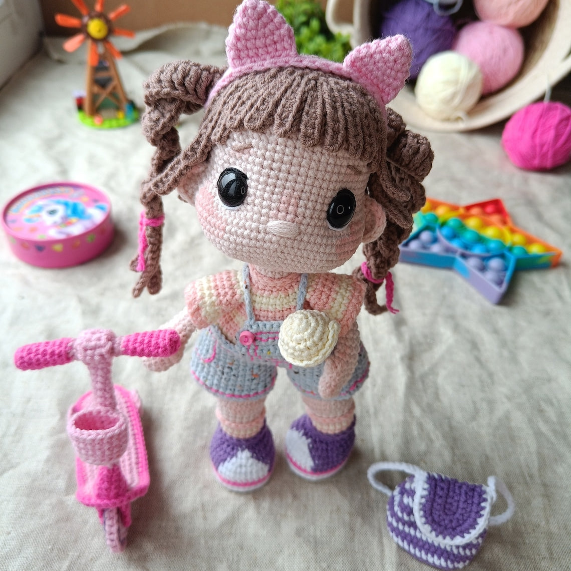 Crochet Amigurumi Pattern: Baby Doll Scooter Backpack Lollipop